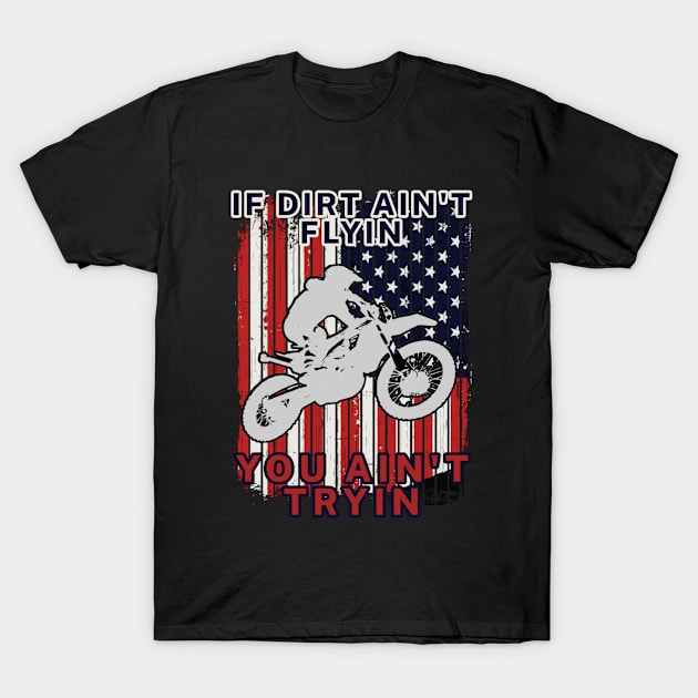 Vintage Dirt bike American Flag T-Shirt by Shifa Annisa